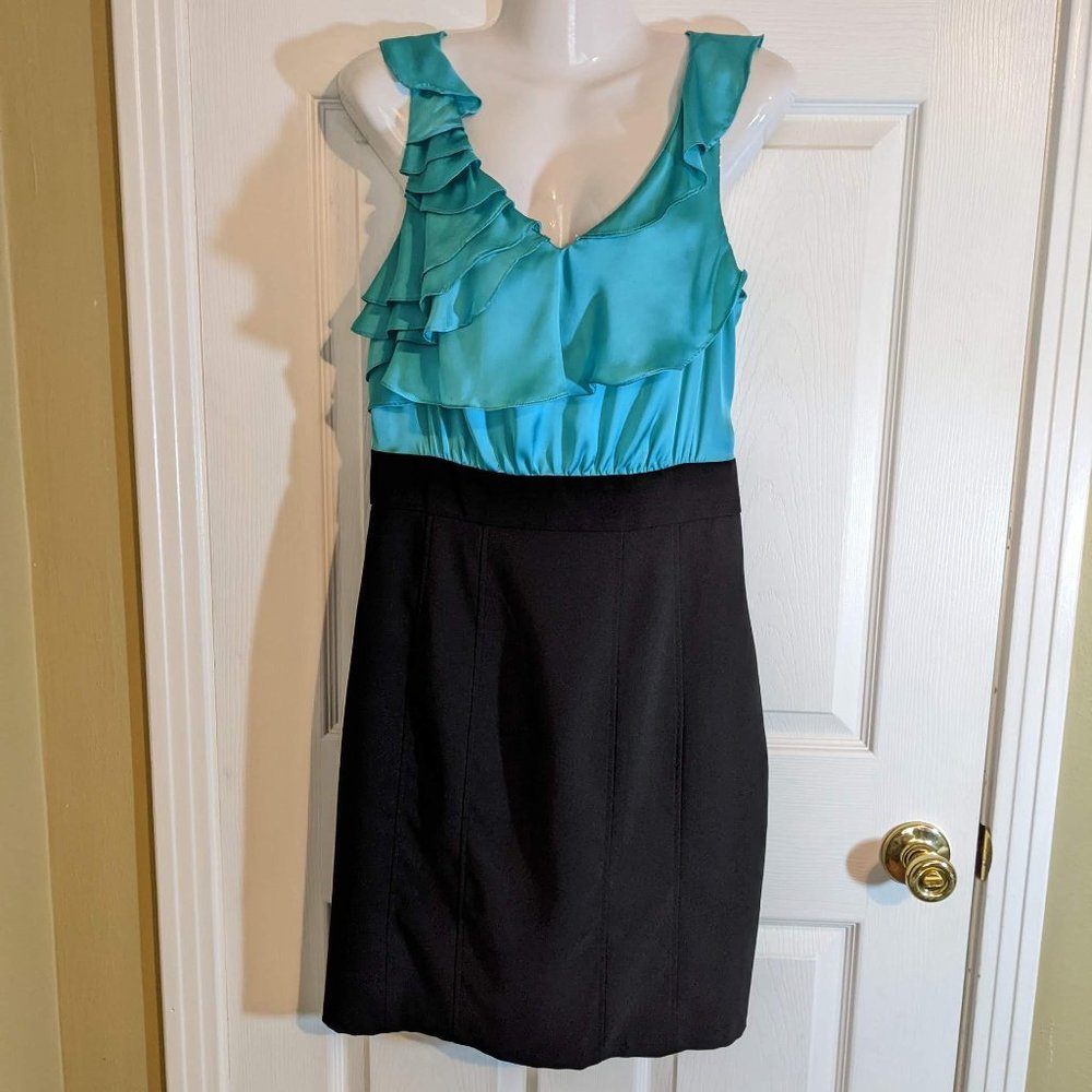 Roulette Color Block Sleeveless Asymmetrical Ruffles Front Blue & Black - 8